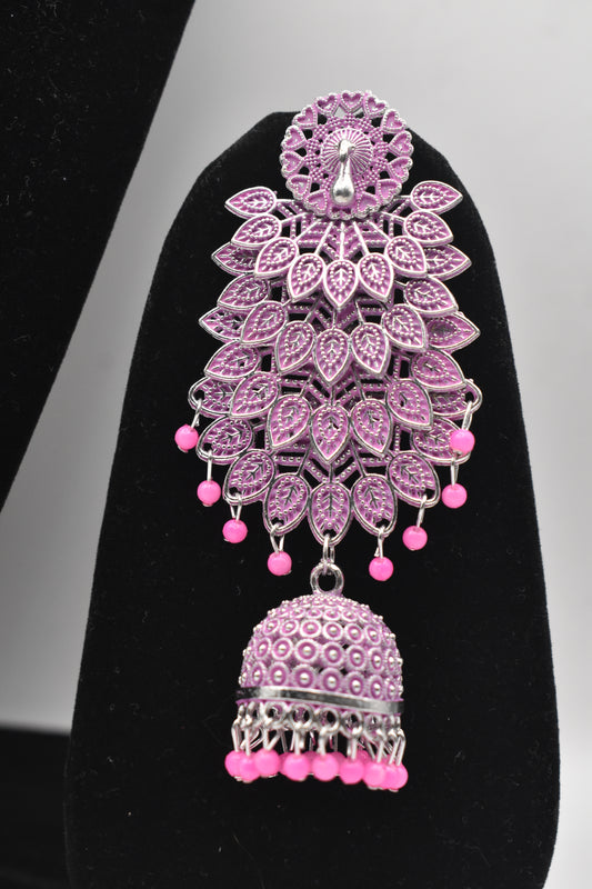 Beautiful Long Earrings in With Bunch of Beads Peacock on Top