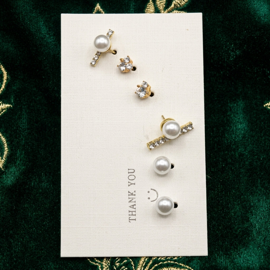 Pearl Crystal Stud Earrings for Women