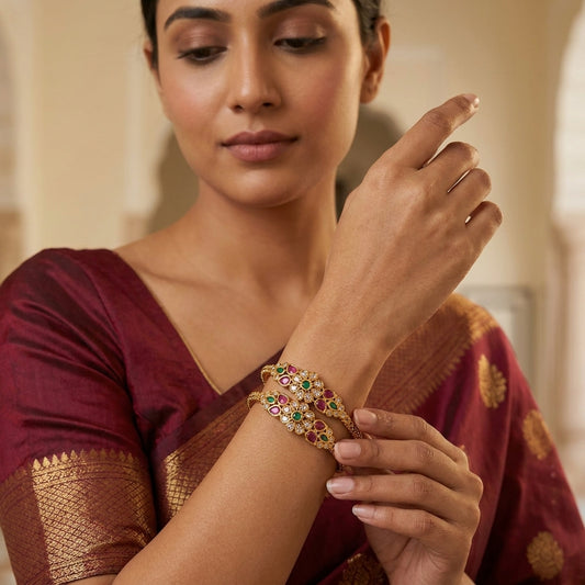 Antique Gold-Tone Ruby Bangles for Women