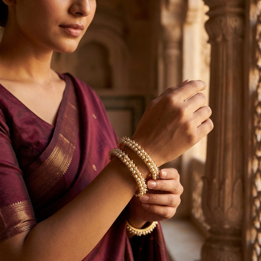 Clustered Bangle Set Gold-Tone Faux Pearl for Women