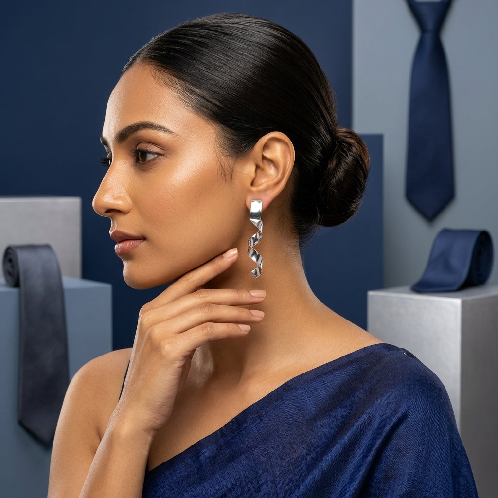 Spiral Drop Earrings Silver Tone for Women