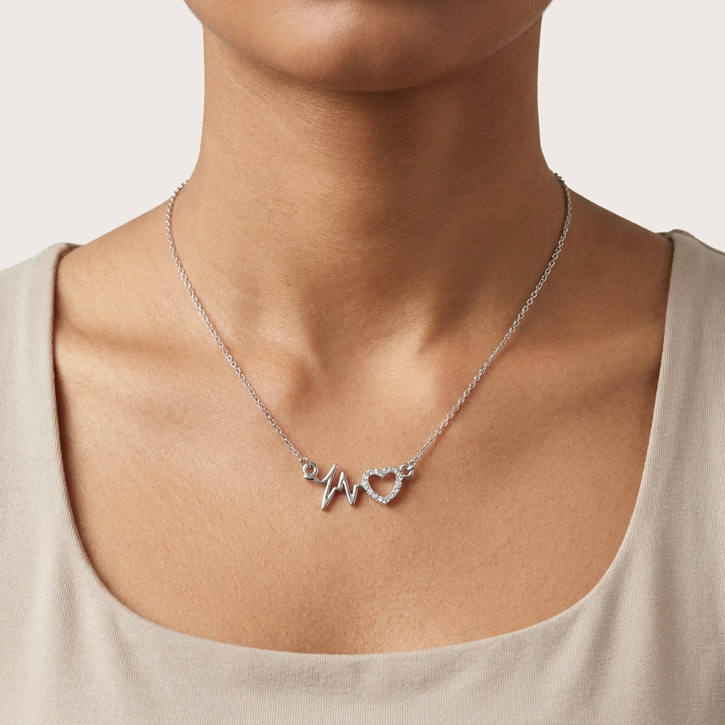 Heart Shaped Pendant Silver Color Chain
