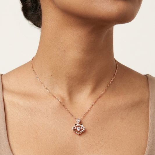 Heart Shaped With Rotating AD studded Pendant Rosegold Chain