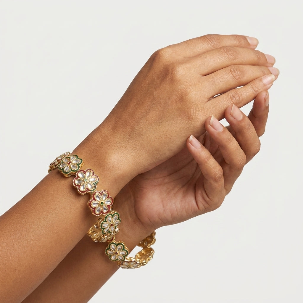 Kundan Floral Bangle Gold-Tone for Women