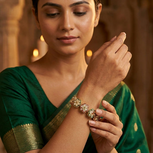 Kundan Floral Bangle Gold-Tone for Women