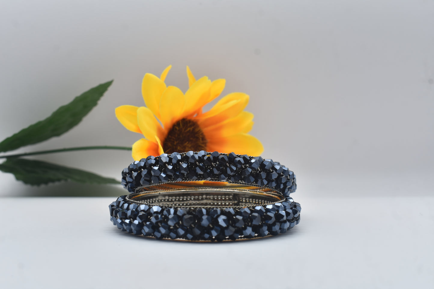 Midnight Black Crystal Bangles for Women