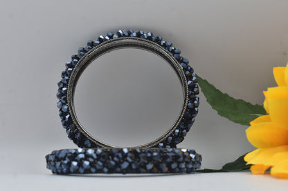Midnight Black Crystal Bangles for Women