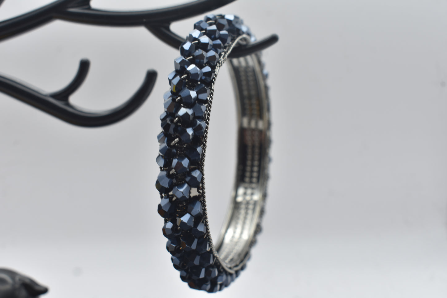 Midnight Black Crystal Bangles for Women