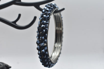 Midnight Black Crystal Bangles for Women