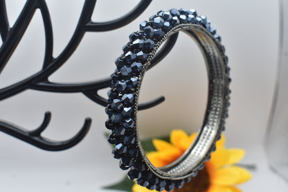 Midnight Black Crystal Bangles for Women
