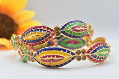 Gold Plated Meenakari Multicolor Bangles Bracelet set for girls & women | Pack of 2 bangle