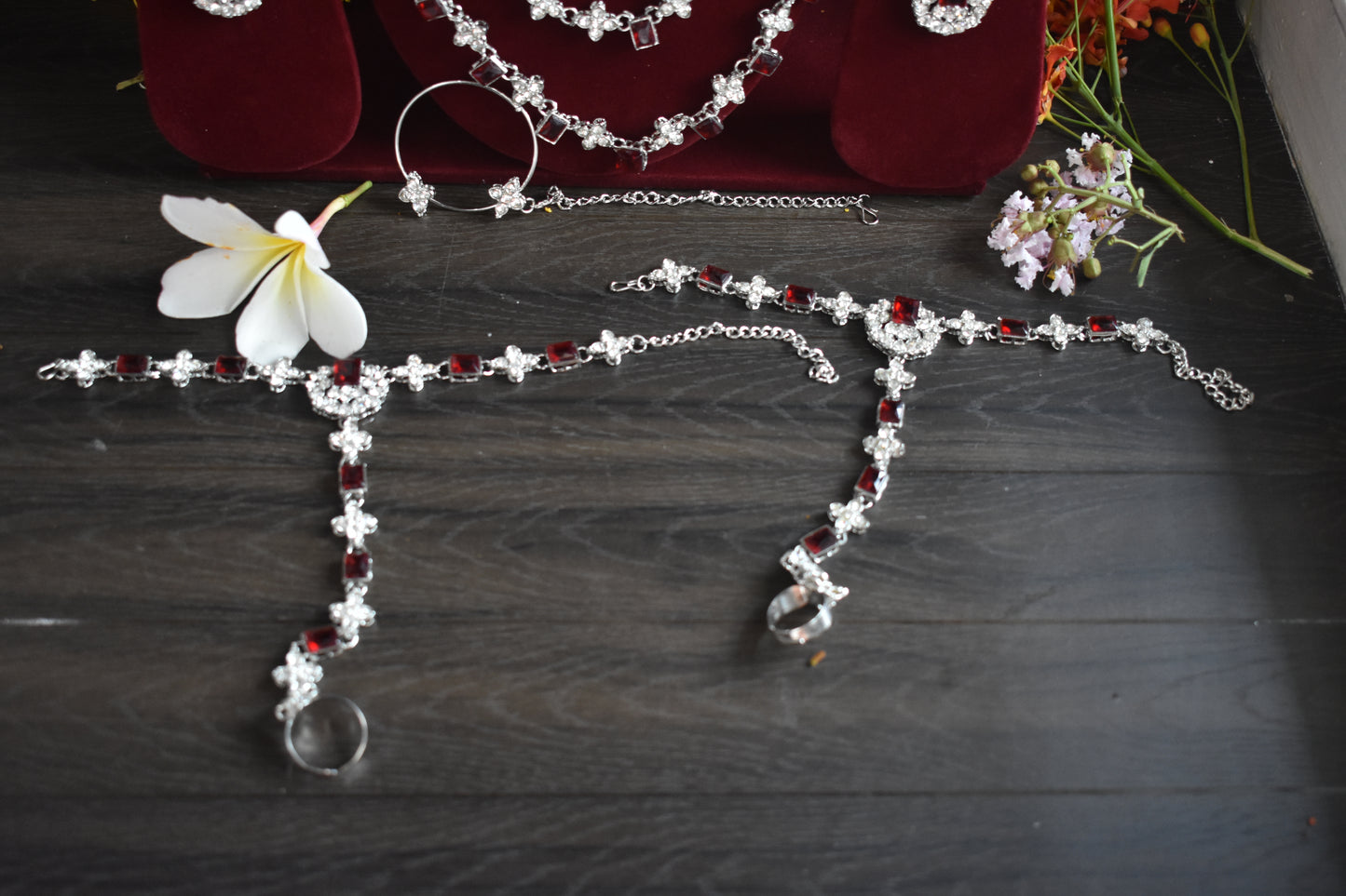 American Diamonds Bridal Set With Mangtika , Nath, Long Jhumka