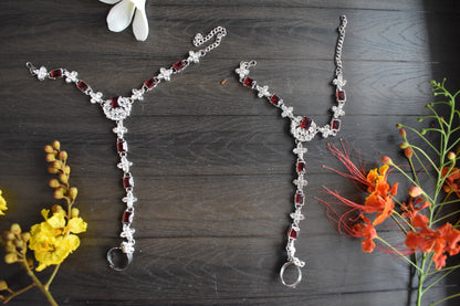 American Diamonds Bridal Set With Mangtika , Nath, Long Jhumka
