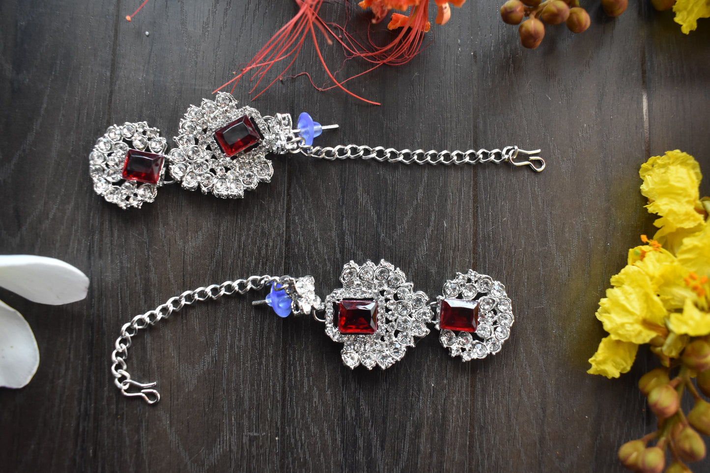 American Diamonds Bridal Set With Mangtika , Nath, Long Jhumka