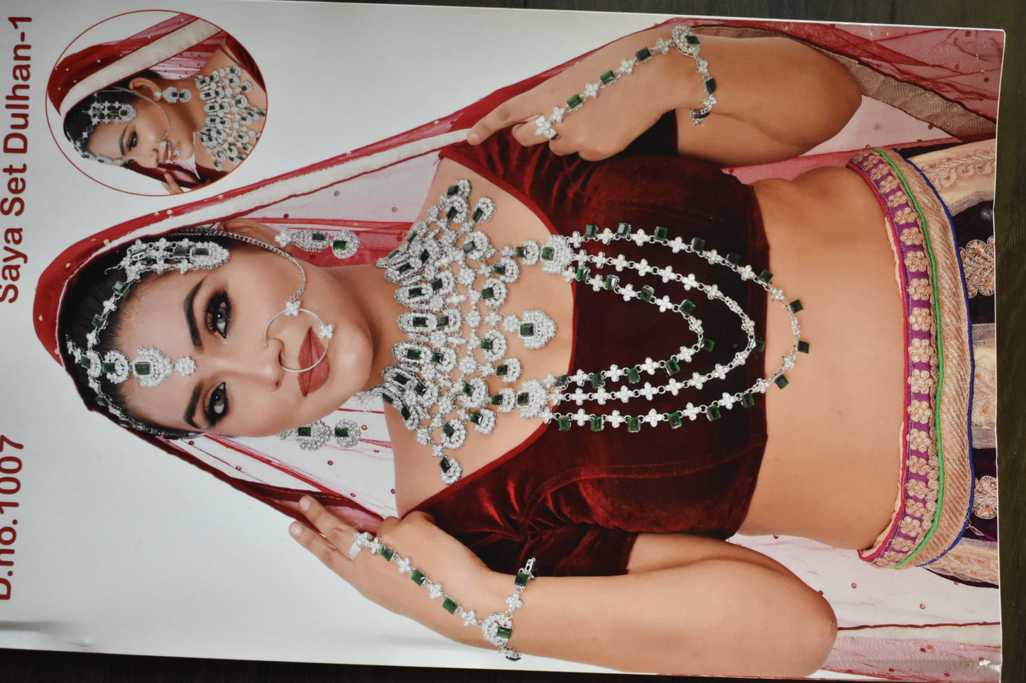 American Diamonds Bridal Set With Mangtika , Nath, Long Jhumka