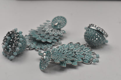 Beautiful Long Earrings in With Bunch of Beads Peacock on Top