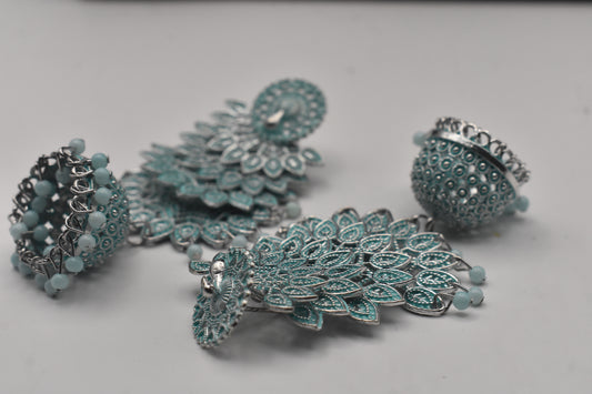 Beautiful Long Earrings in With Bunch of Beads Peacock on Top