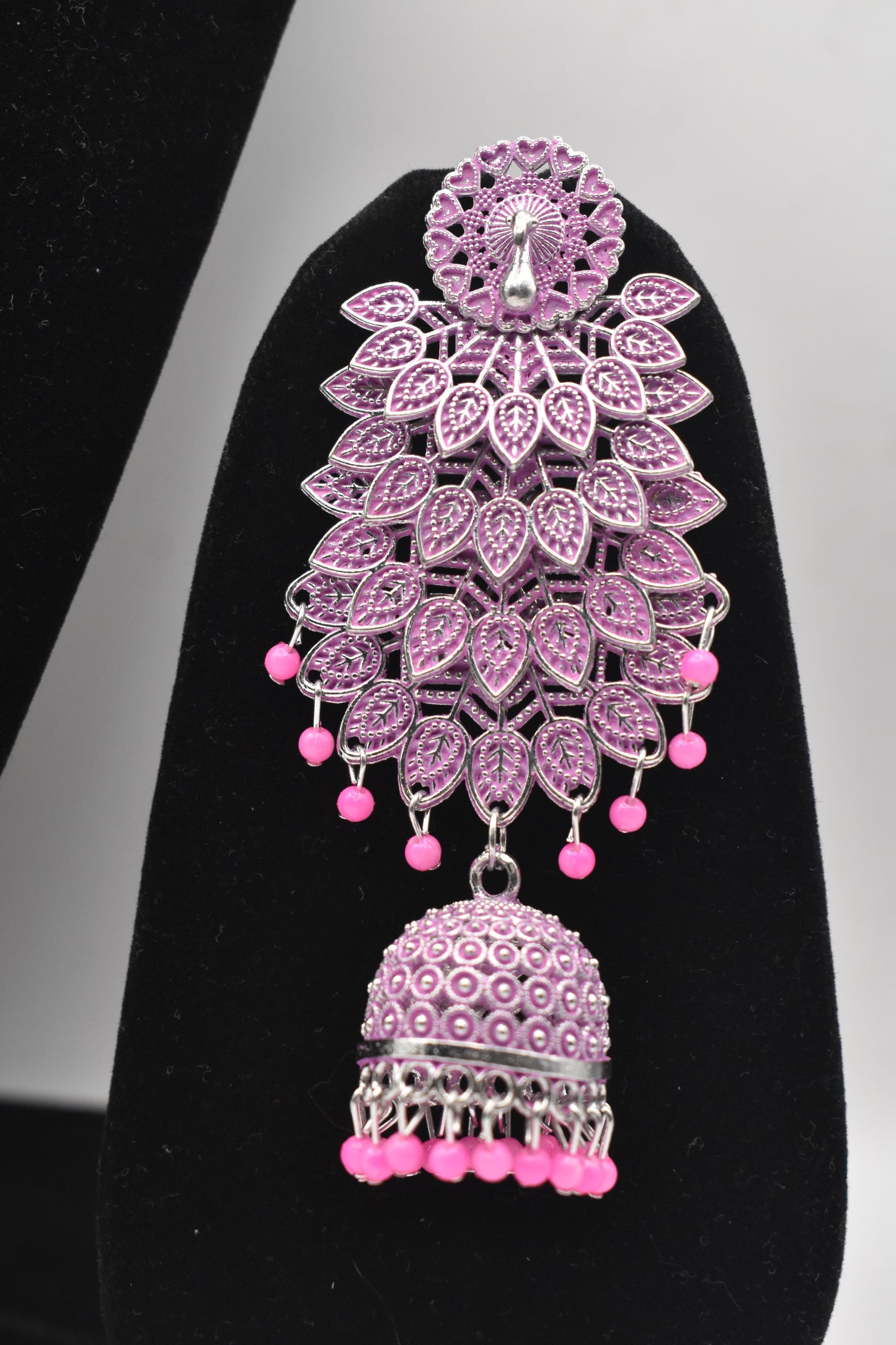 Beautiful Long Earrings in With Bunch of Beads Peacock on Top