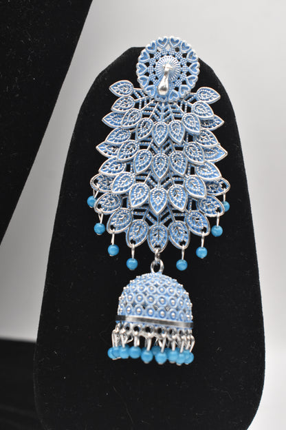 Beautiful Long Earrings in With Bunch of Beads Peacock on Top
