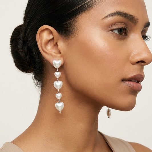 Cascading Faux Pearl Heart Drop Earrings for Women