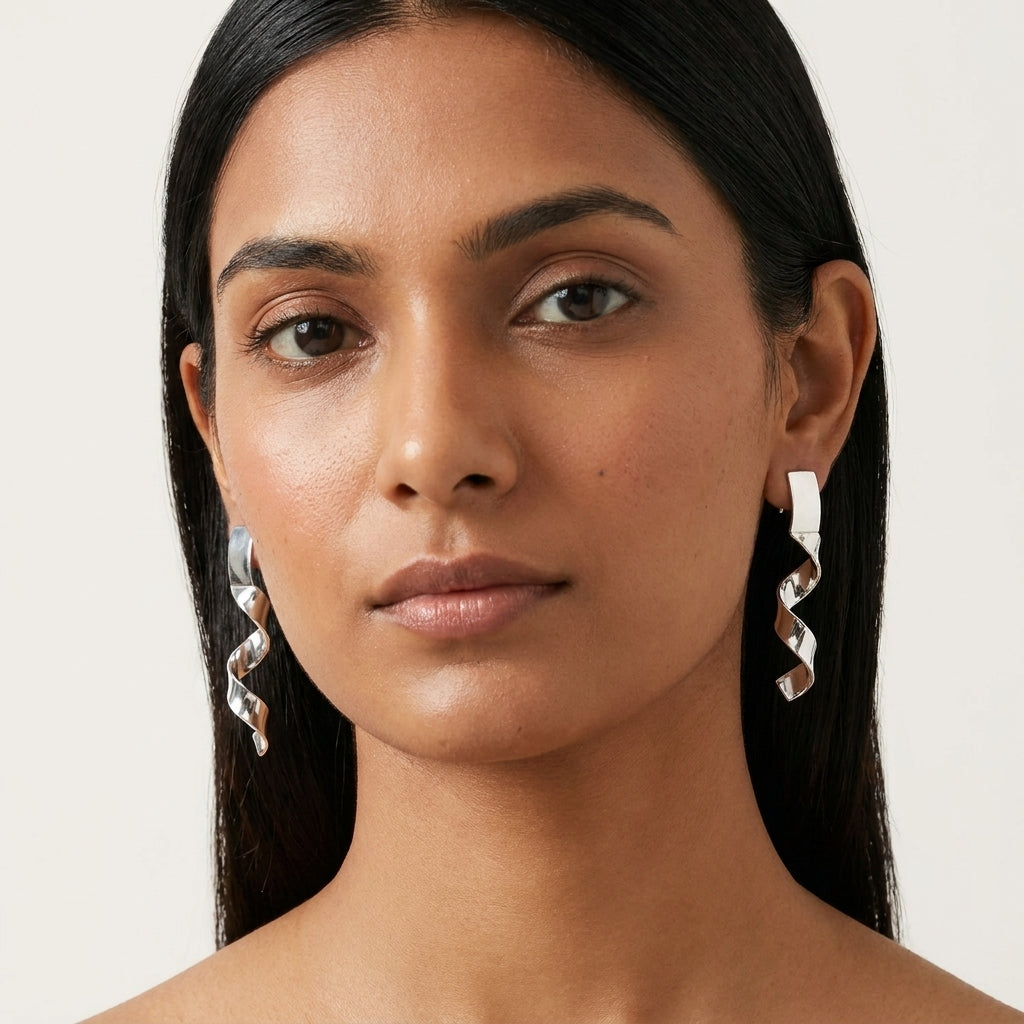 Spiral Drop Earrings Silver Tone for Women