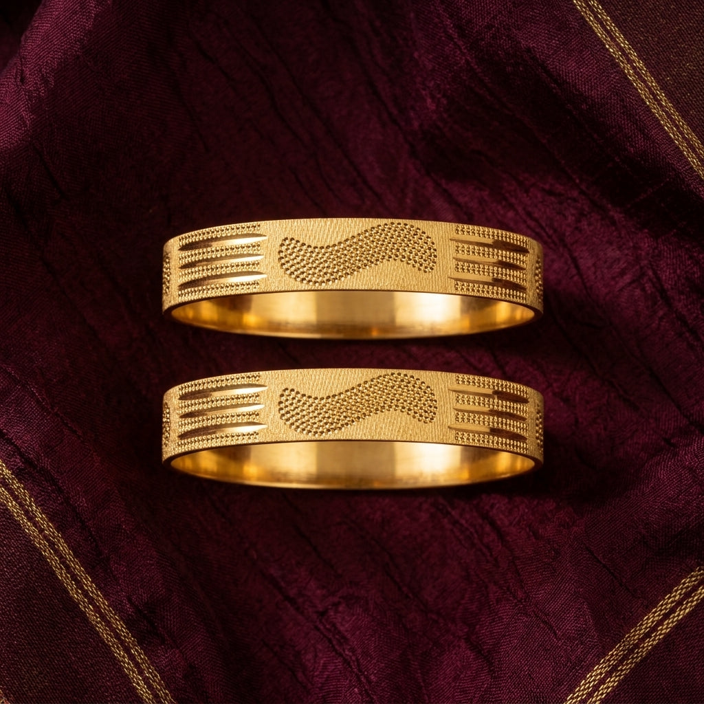 Textured Wave Gold-Tone Bangle Set with Protective Box for Women