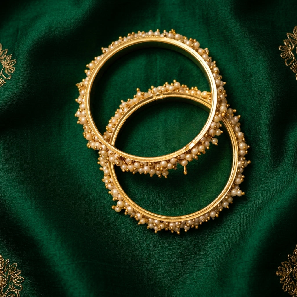Clustered Bangle Set Gold-Tone Faux Pearl for Women