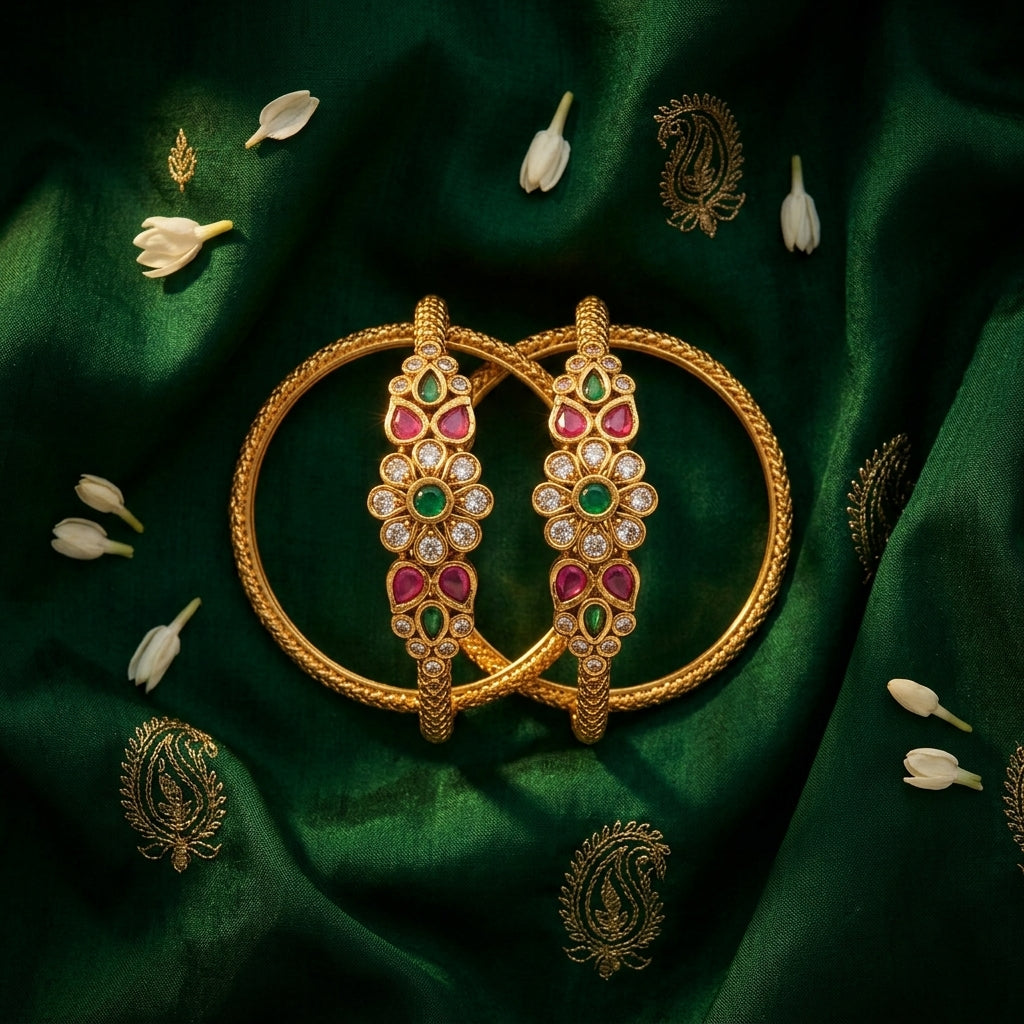 Antique Gold-Tone Ruby Bangles for Women