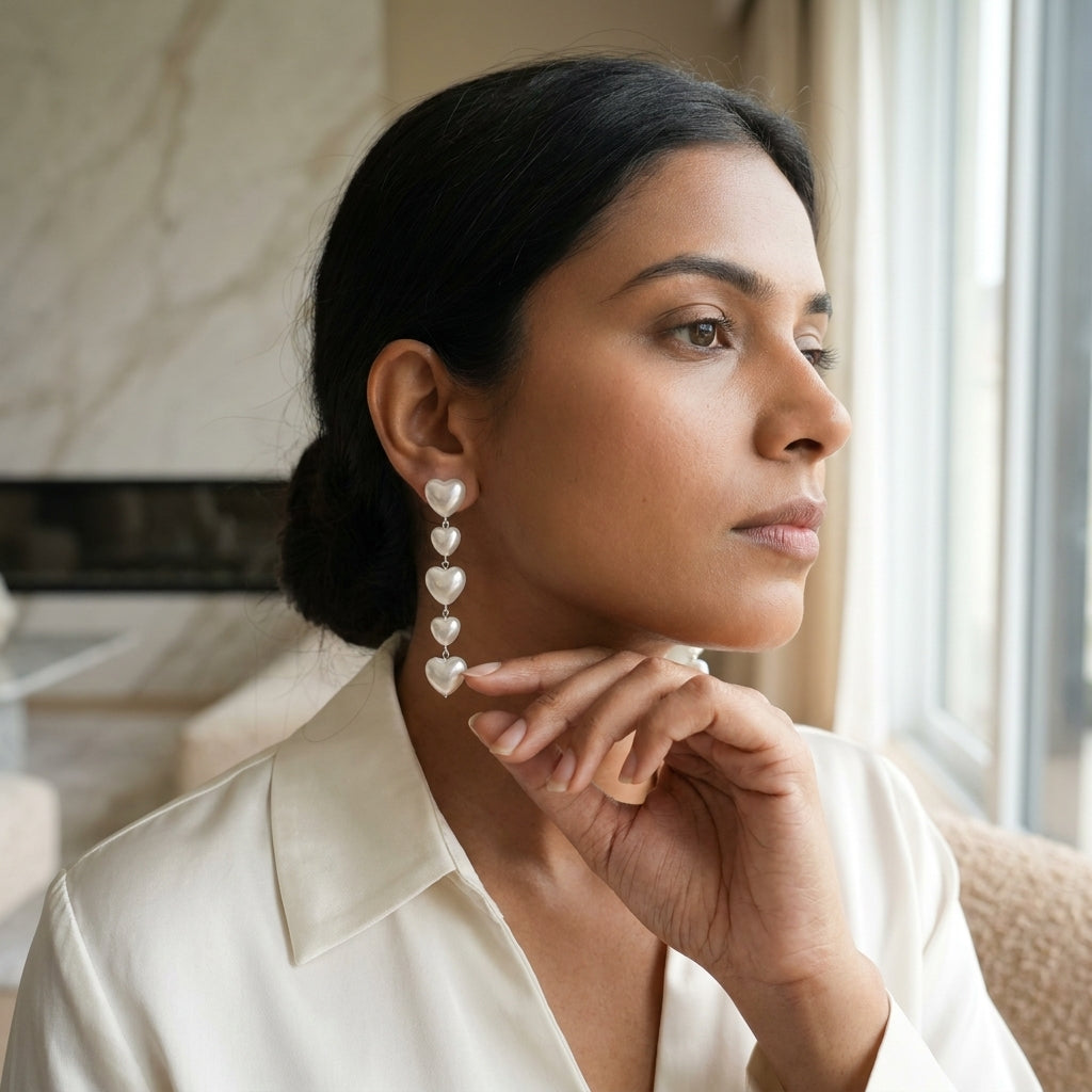 Cascading Faux Pearl Heart Drop Earrings for Women