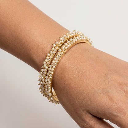 Clustered Bangle Set Gold-Tone Faux Pearl for Women