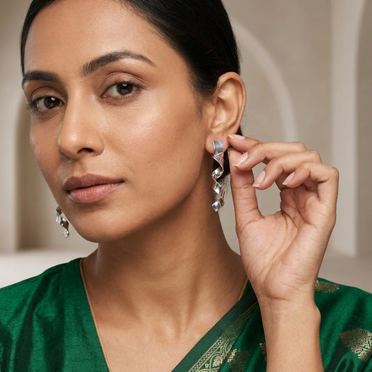 Spiral Drop Earrings Silver Tone for Women