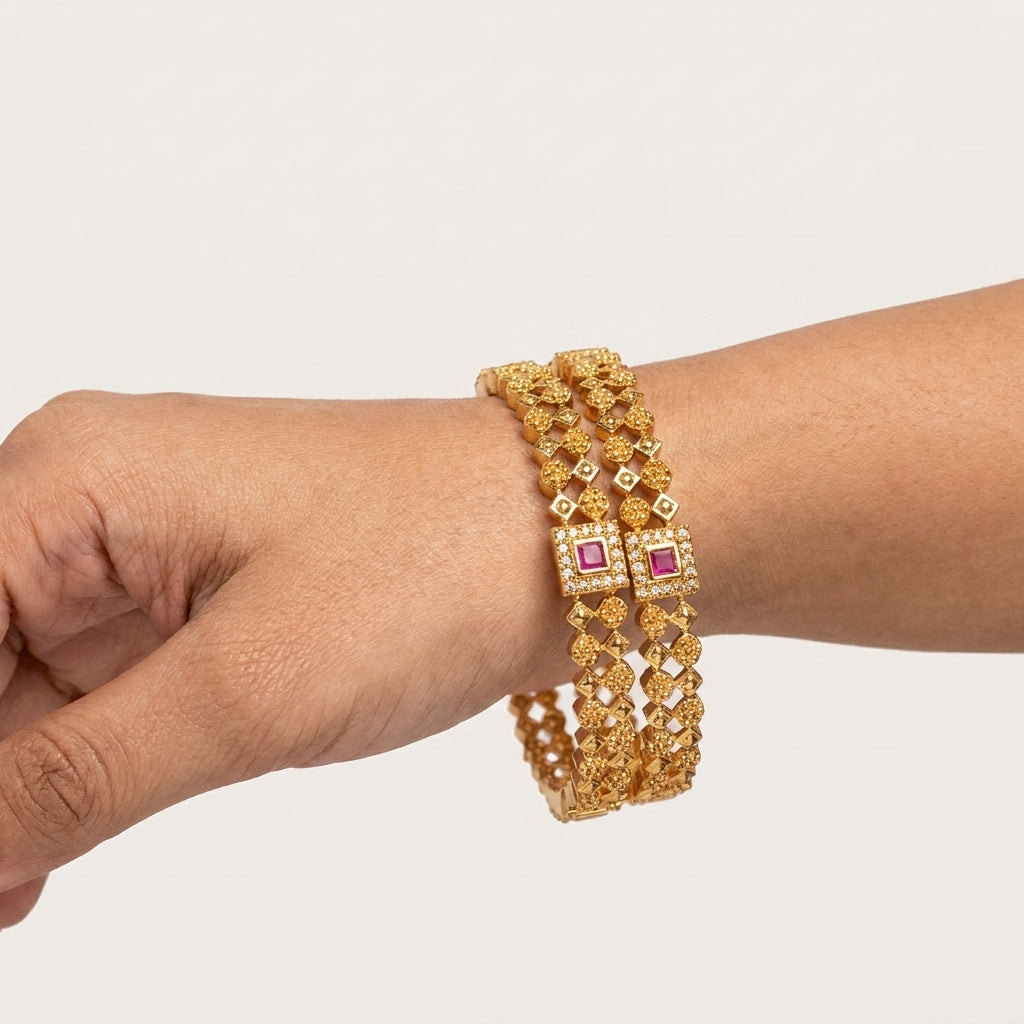 Antique Gold Tone Ruby Bangles for Women