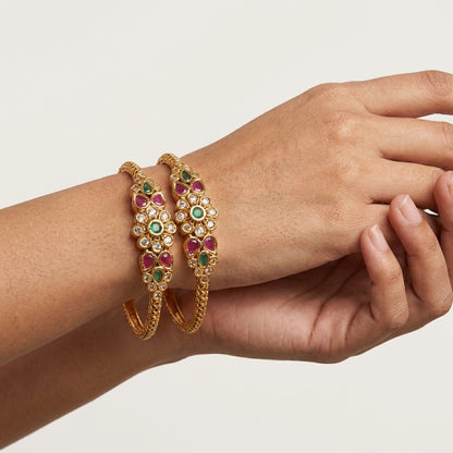 Antique Gold-Tone Ruby Bangles for Women
