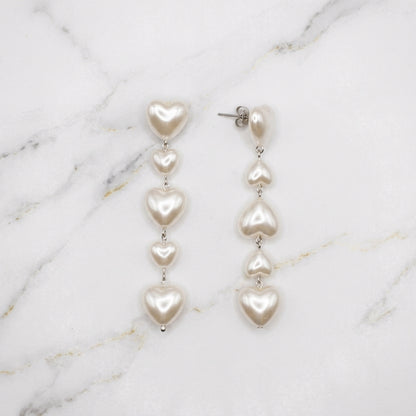 Cascading Faux Pearl Heart Drop Earrings for Women
