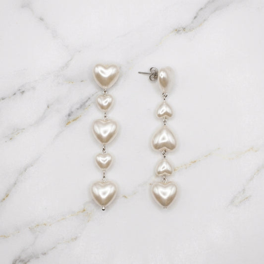 Cascading Faux Pearl Heart Drop Earrings for Women