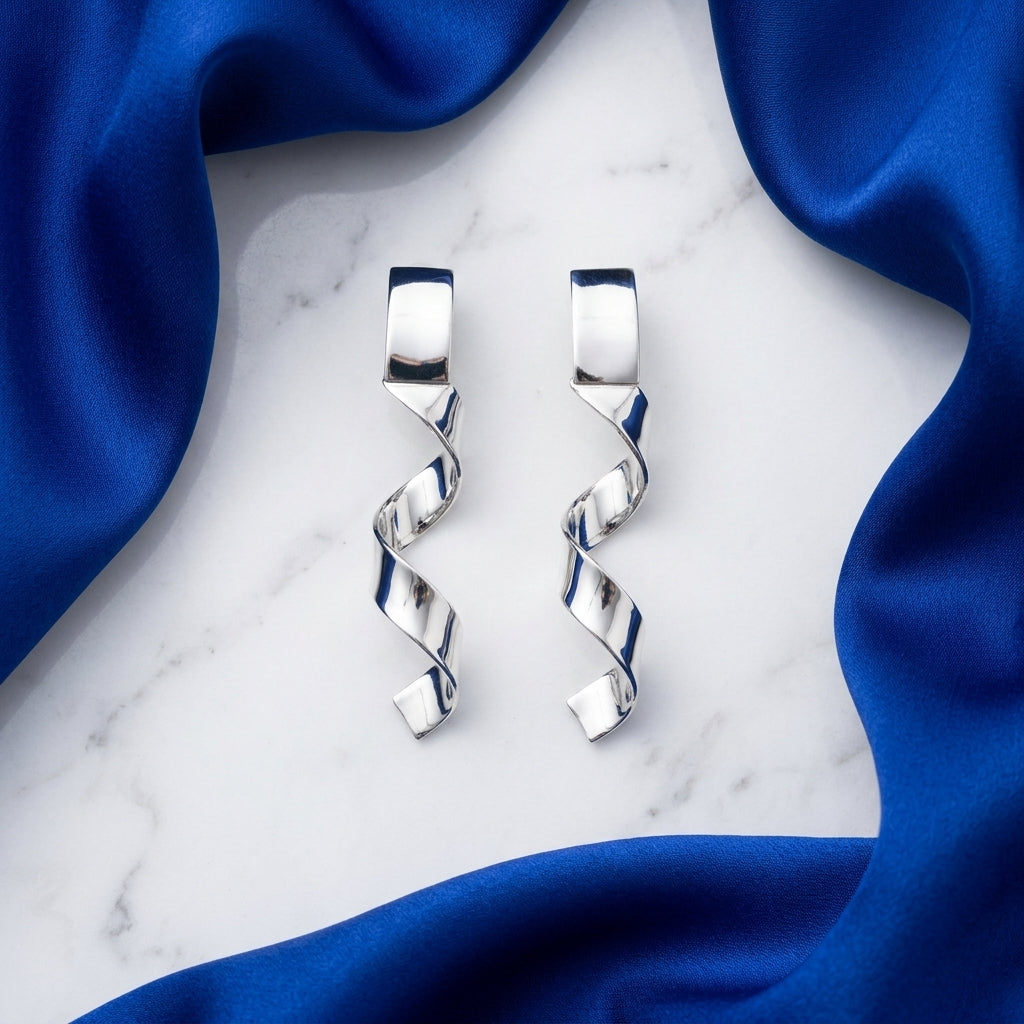 Spiral Drop Earrings Silver Tone for Women