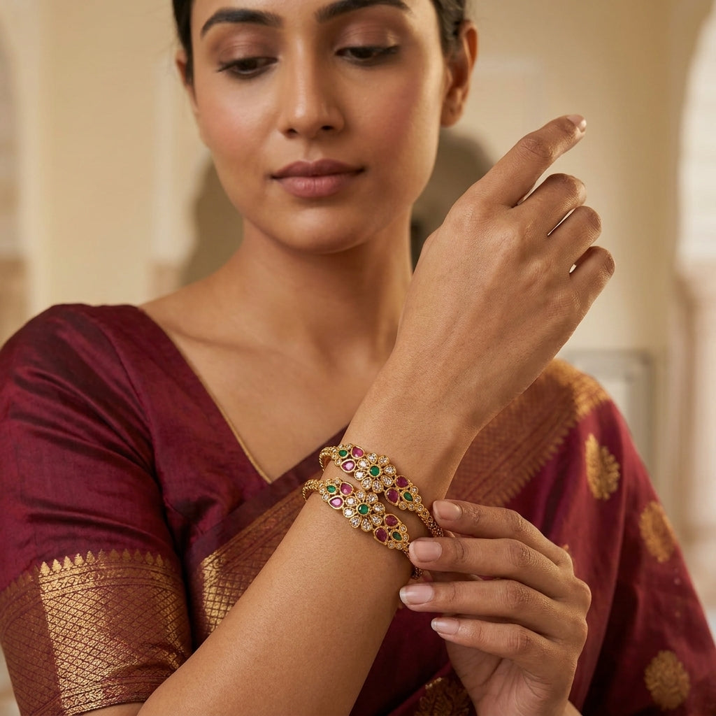 Antique Gold-Tone Ruby Bangles for Women
