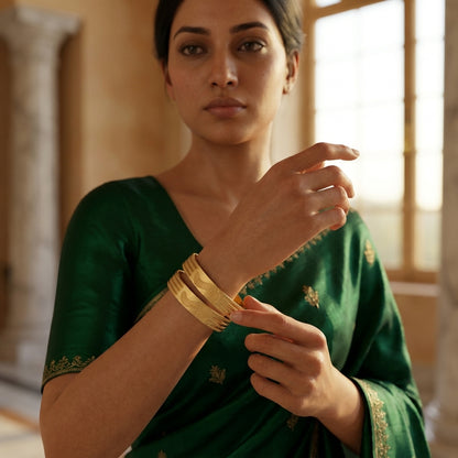 Textured Wave Gold-Tone Bangle Set with Protective Box for Women