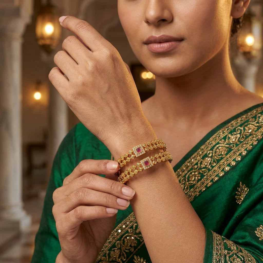 Antique Gold Tone Ruby Bangles for Women