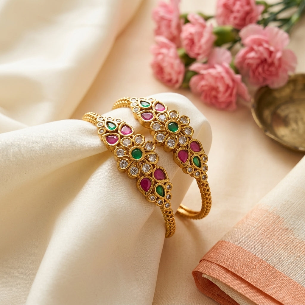 Antique Gold-Tone Ruby Bangles for Women
