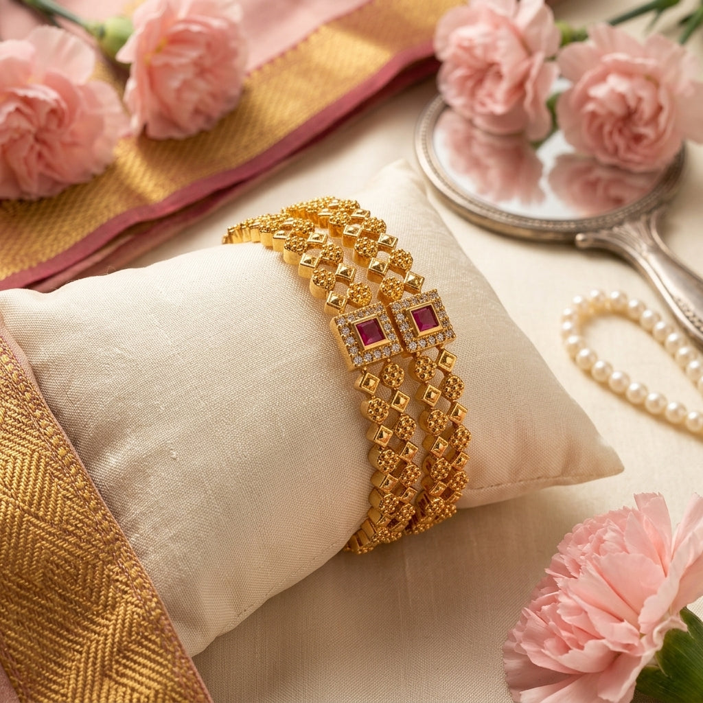 Antique Gold Tone Ruby Bangles for Women