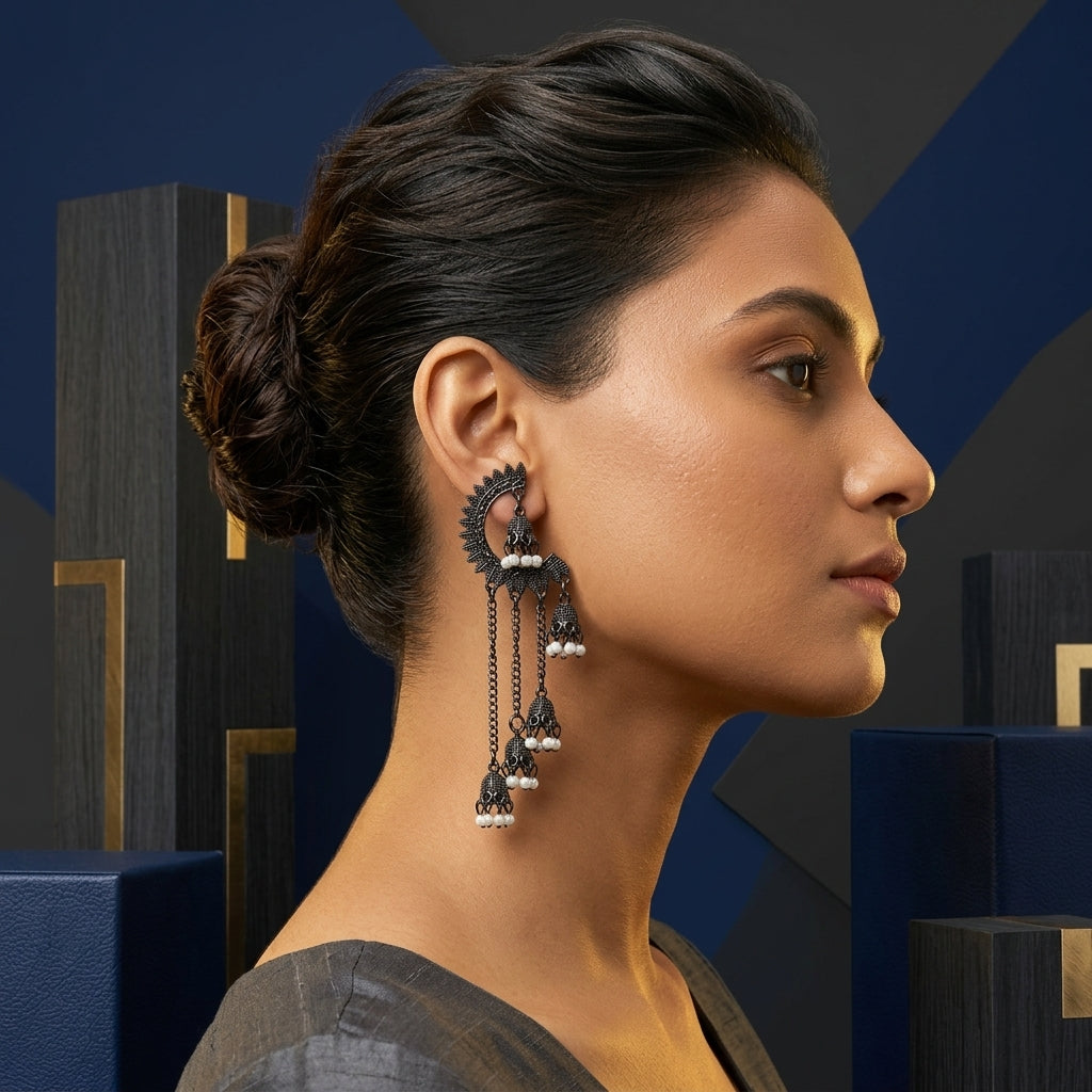Black Jhumka Style Earrings