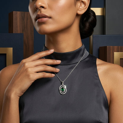 Monalisa Spiral AD Pendant Silver Color Chain