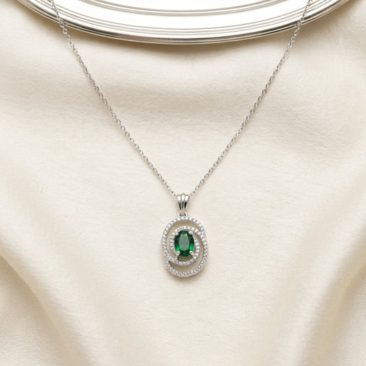 Monalisa Spiral AD Pendant Silver Color Chain