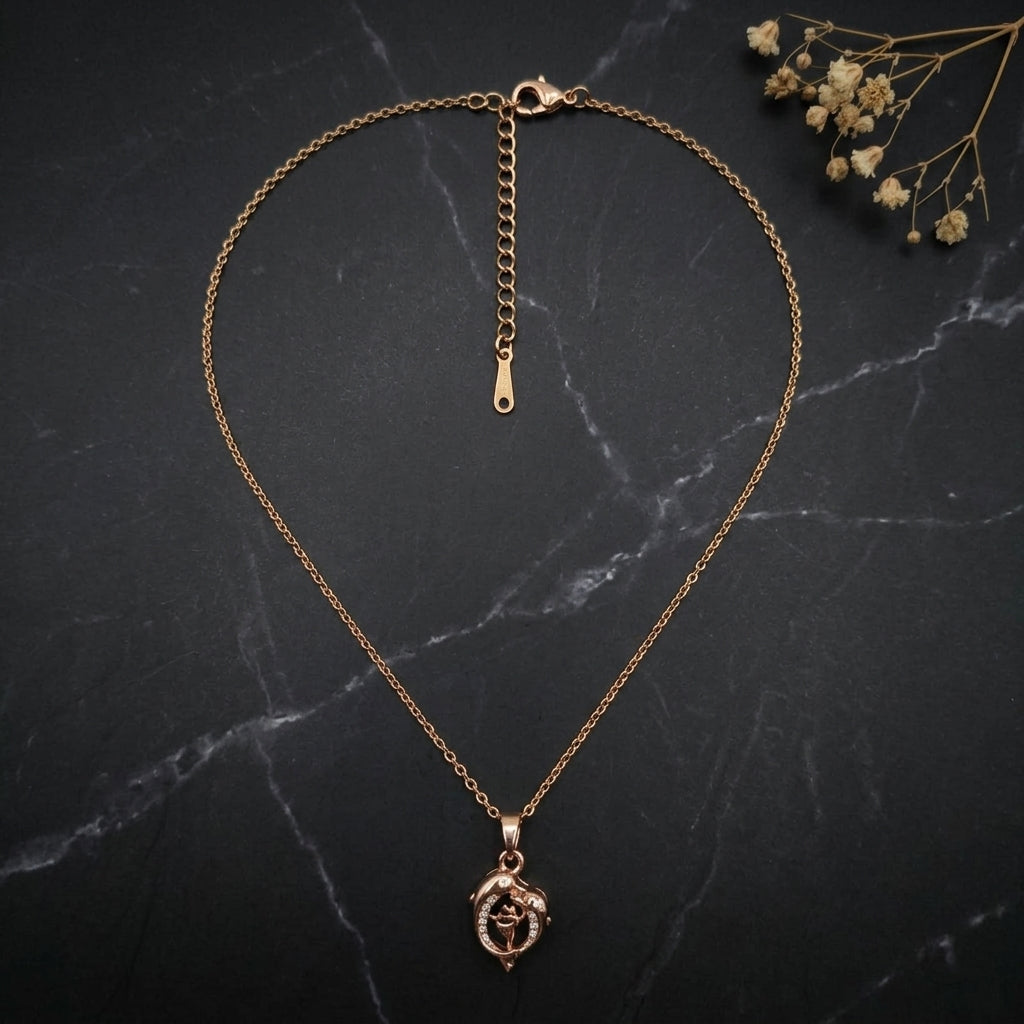 Rose Gold Dolphins Pendant Necklace for Women