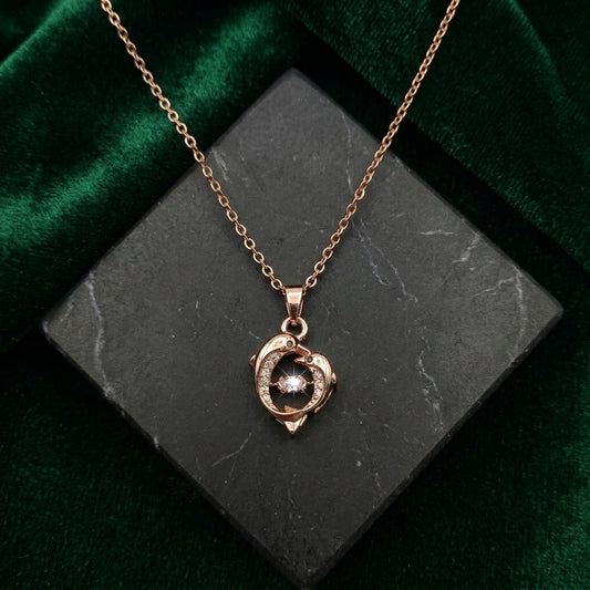 Rose Gold Dolphins Pendant Necklace for Women