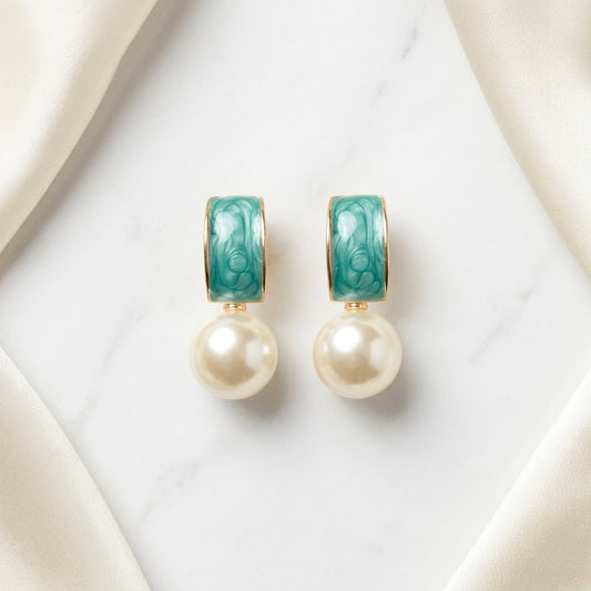 Pearl Drop Earrings in Black Enamel for Women
