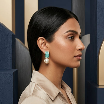 Pearl Drop Earrings in Black Enamel for Women