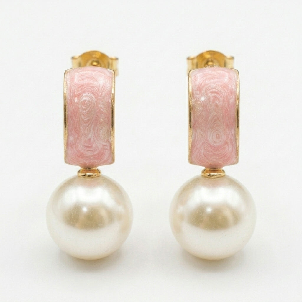 Pearl Drop Earrings in Black Enamel for Women