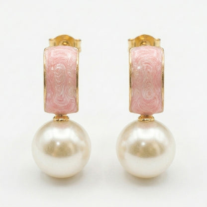 Pearl Drop Earrings in Black Enamel for Women